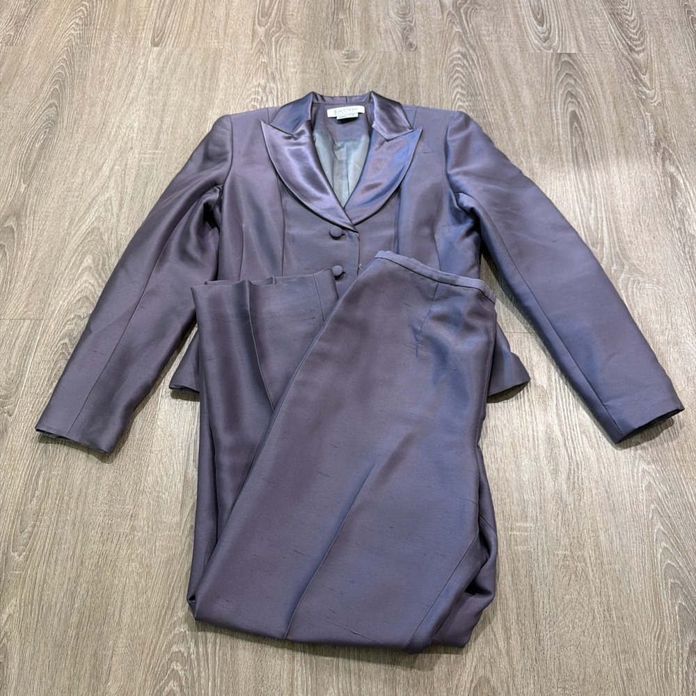 VTG Kay Unger NY Silk Purple Orchid Pant Suit Jacket Buttons Size 6 Wedding